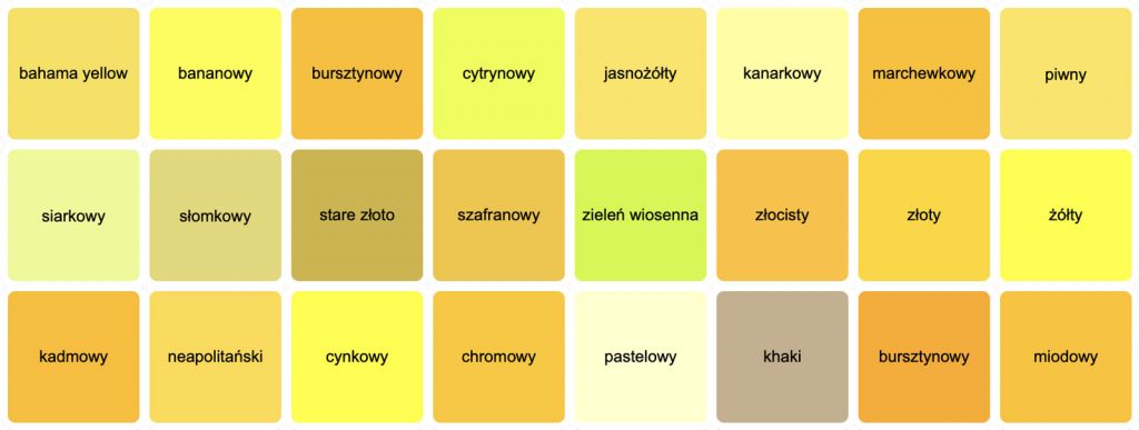 Paleta kolorów - żółty